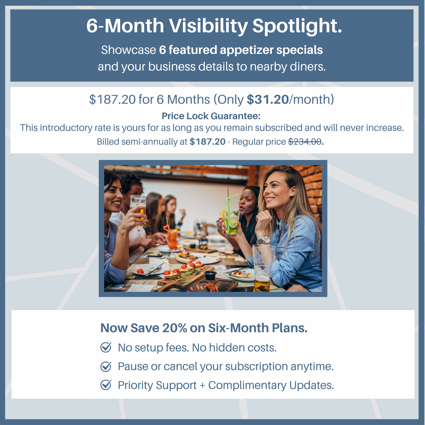 10. Six Month Subscription for Marketing 6 Appetizer Specials.