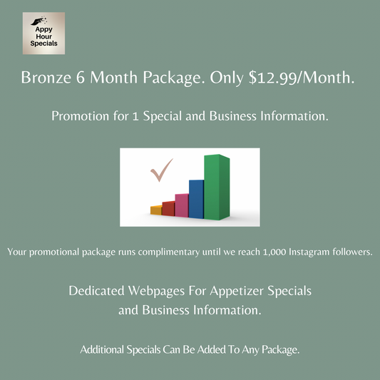 #2  Bronze 6 Month Appetizer Marketing Package. $12.99 Per Month