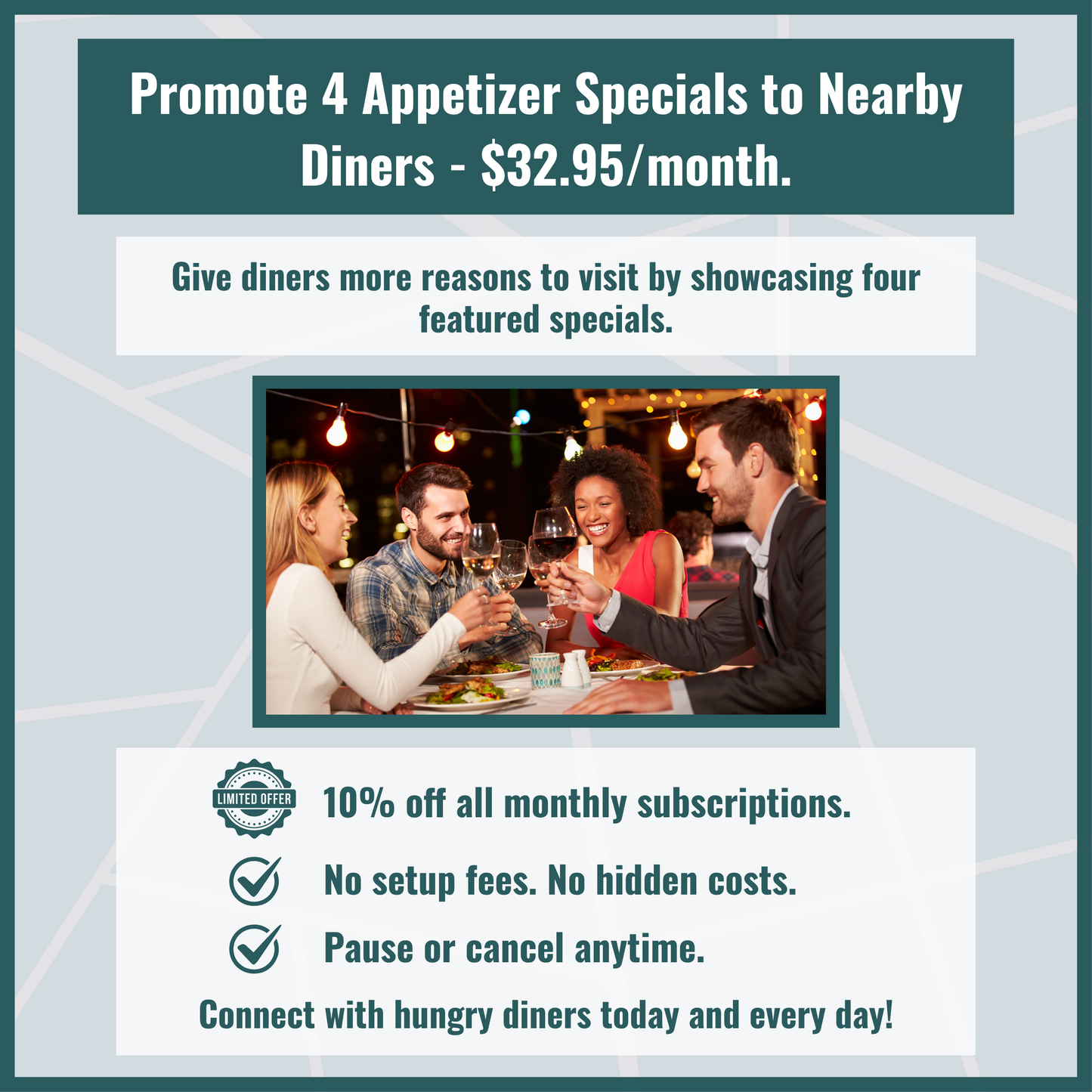 3. Monthly Subscription For Marketing For 4 Appetizer Specials.