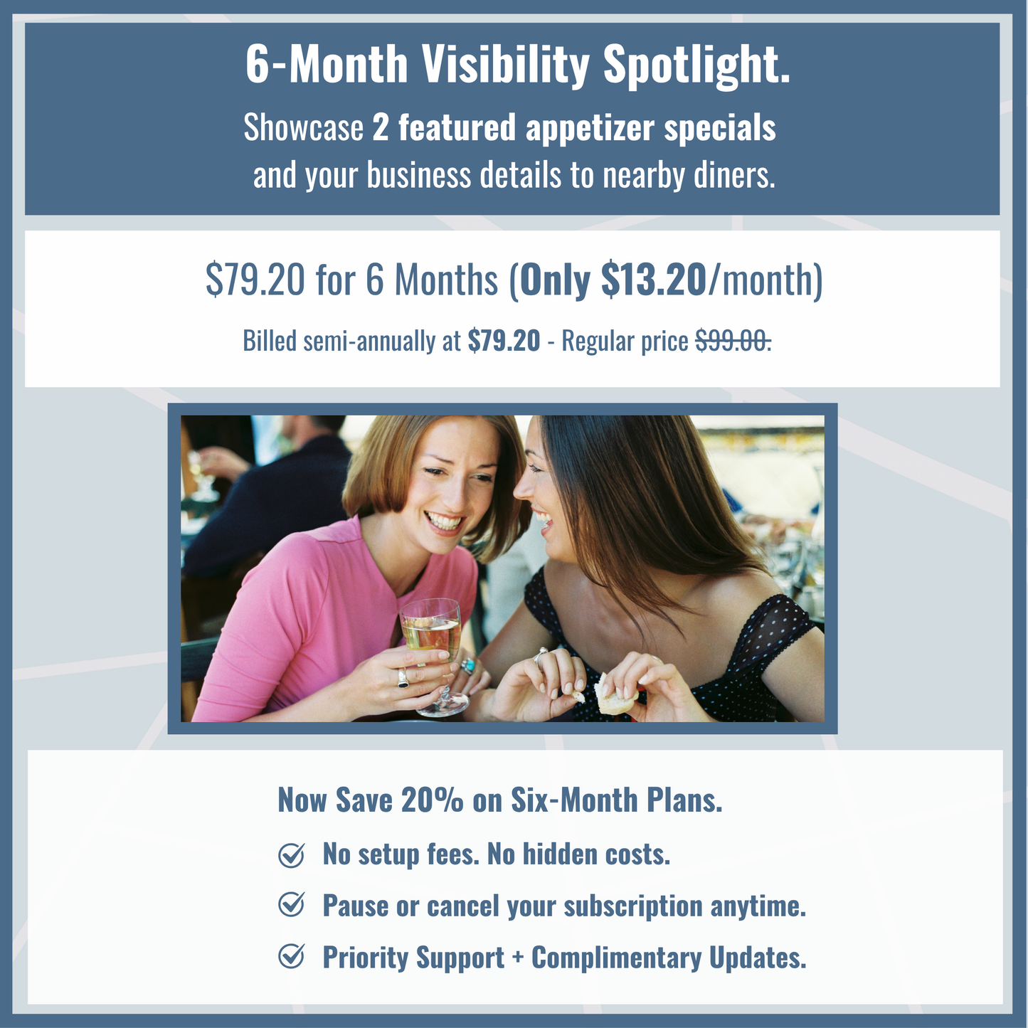 7. Six Month Subscription for Marketing For 2 Appetizer Specials.