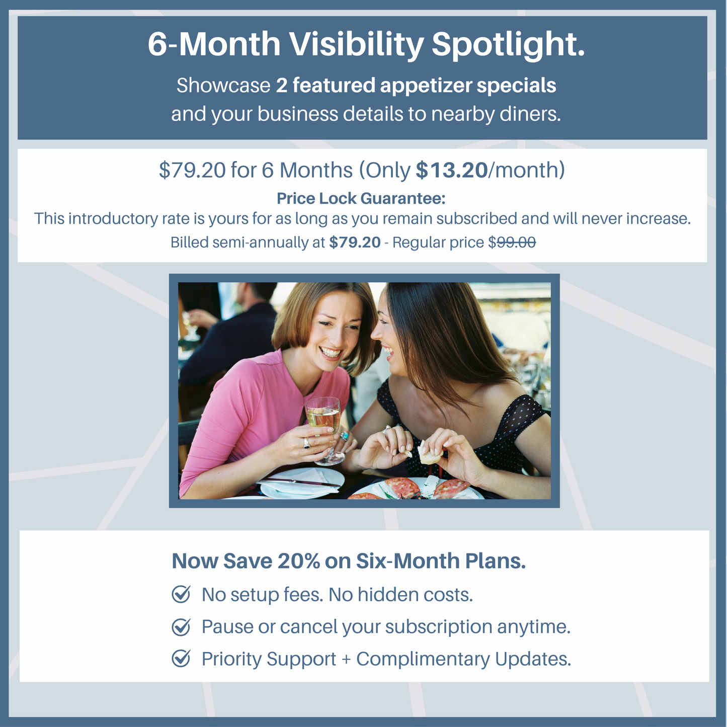7. Six Month Subscription for Marketing For 2 Appetizer Specials.