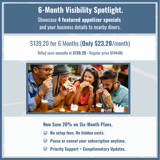 8. Six Month Subscription for Marketing 4 Appetizer Specials.
