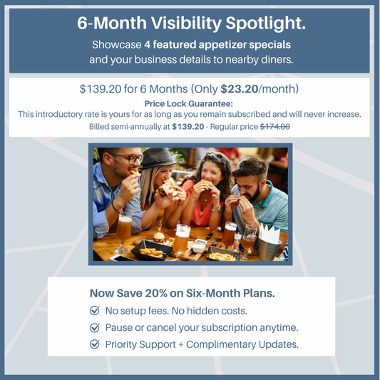 8. Six Month Subscription for Marketing 4 Appetizer Specials.