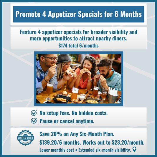 8. Six Month Subscription for Marketing 4 Appetizer Specials.