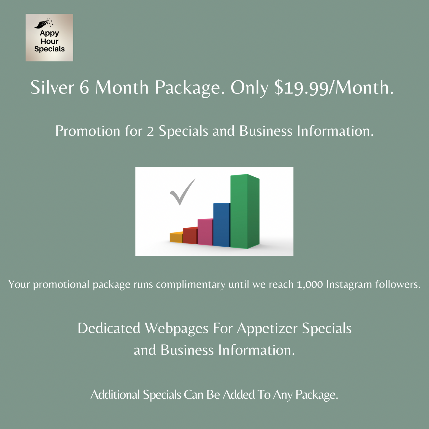 #3 Silver 6 Month Appetizer Marketing Package. $19.99 Per Month