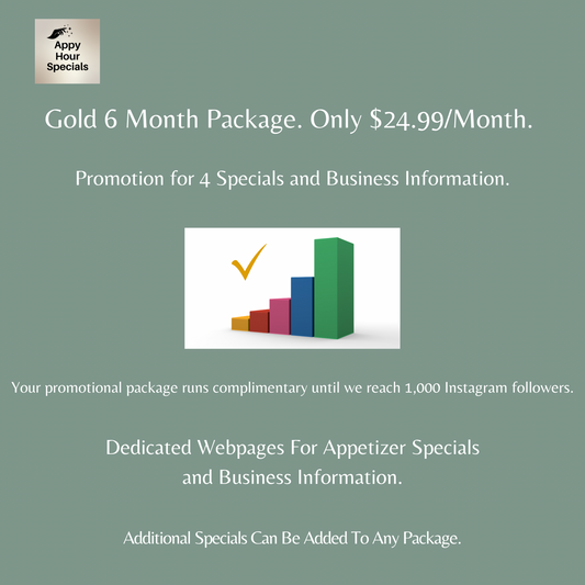 #4 Gold: 6 Month Appetizer Marketing Package. $24.95 Per Month