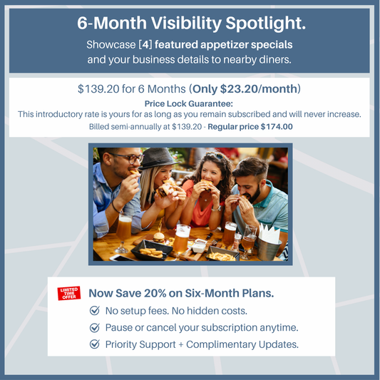 8. Six Month Subscription for Marketing 4 Appetizer Specials.