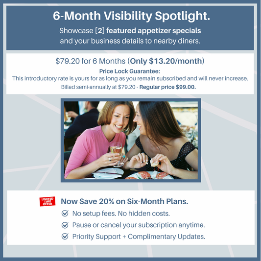 7. Six Month Subscription for Marketing For 2 Appetizer Specials.